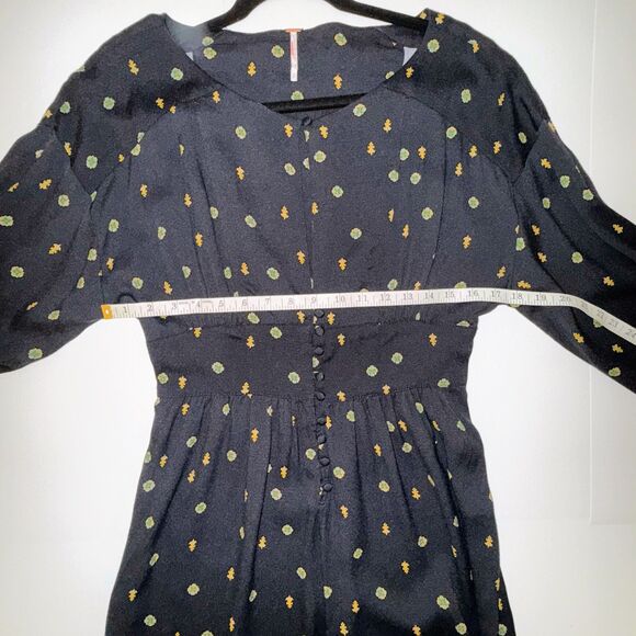 Free People Love Grows Black Geometric Print Long Slv Keyhole Romper Playsuit S - Picture 6 of 16